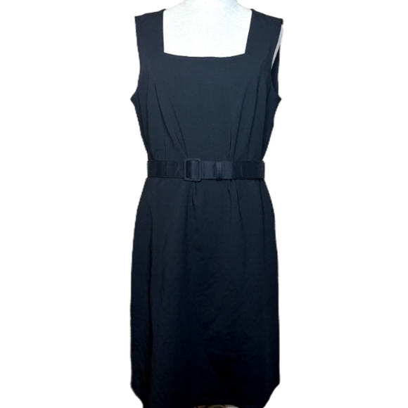 Lafayette 148 New York Black Sheath Dress Square Neck Sleeveless Size 10 Nwt - Picture 1 of 9